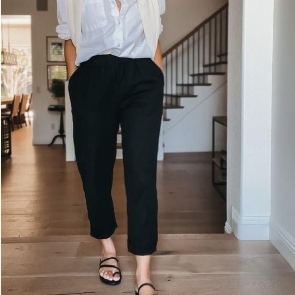 NWT Lauren‎ Ralph Lauren Silk Linen Black Button Front Tapered Leg  display picture 1